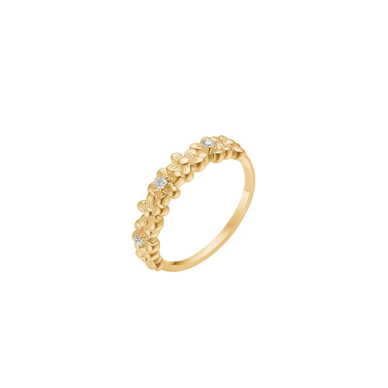 Blomster ring i 8 kt guld med diamanter fra Lund Copenhagen